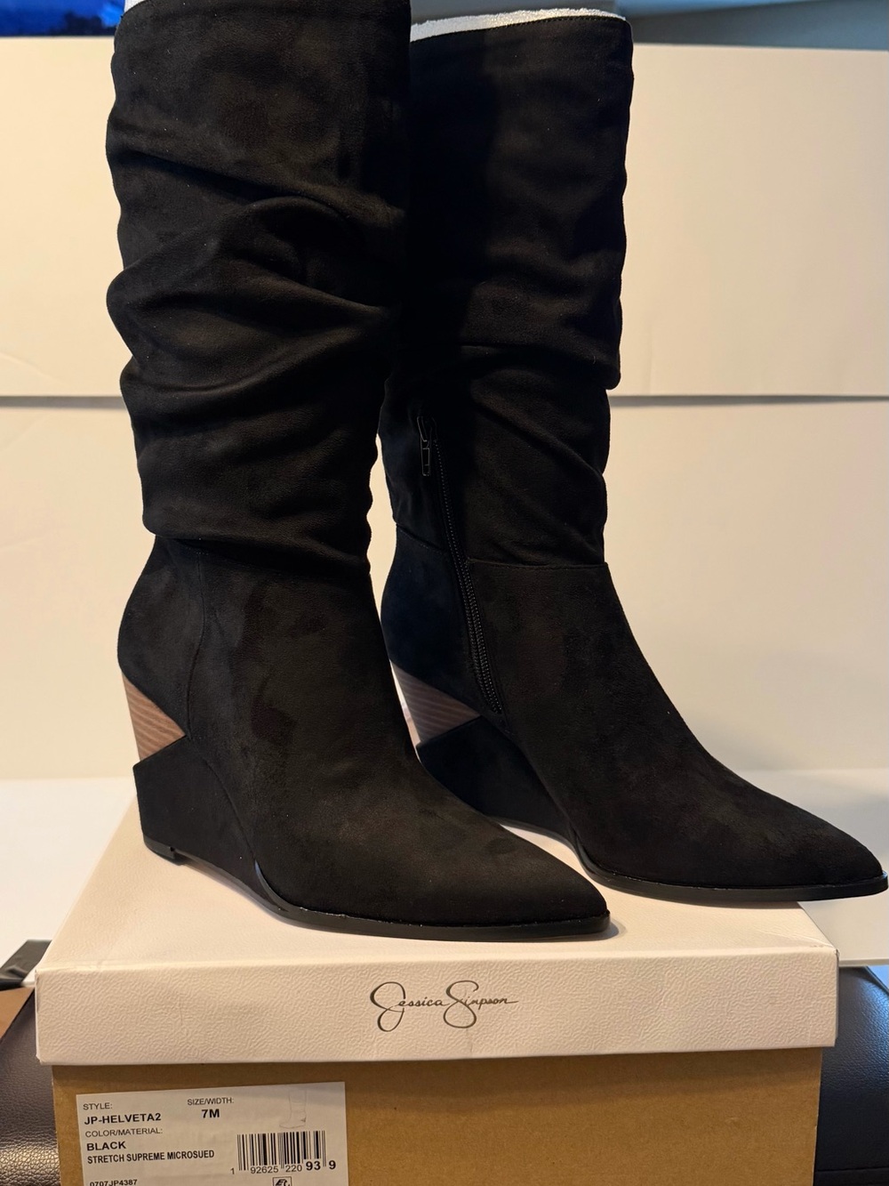 Jessica Simpson Black Pointed Toe Slouch Wedge Boots